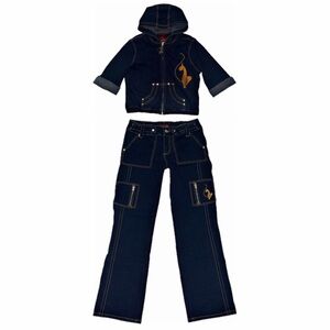 Vintage Y2K Babyphat Matching Denim Two Piece Hoodie Jacket and Jeans, size XL/9